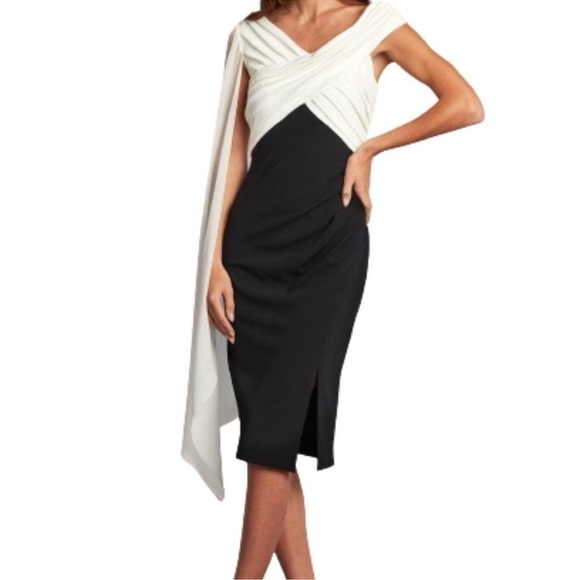 Tadashi Shoji BOS22026MX Pleated Crisscross Bodice Knee-Length Dress size m - Picture 1 of 9